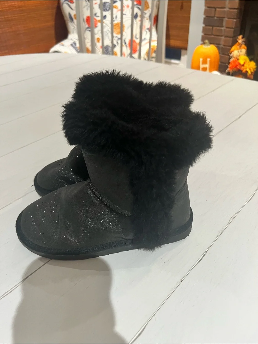 Kids Black Faux Fur Winter Boots - Sparkle Accent